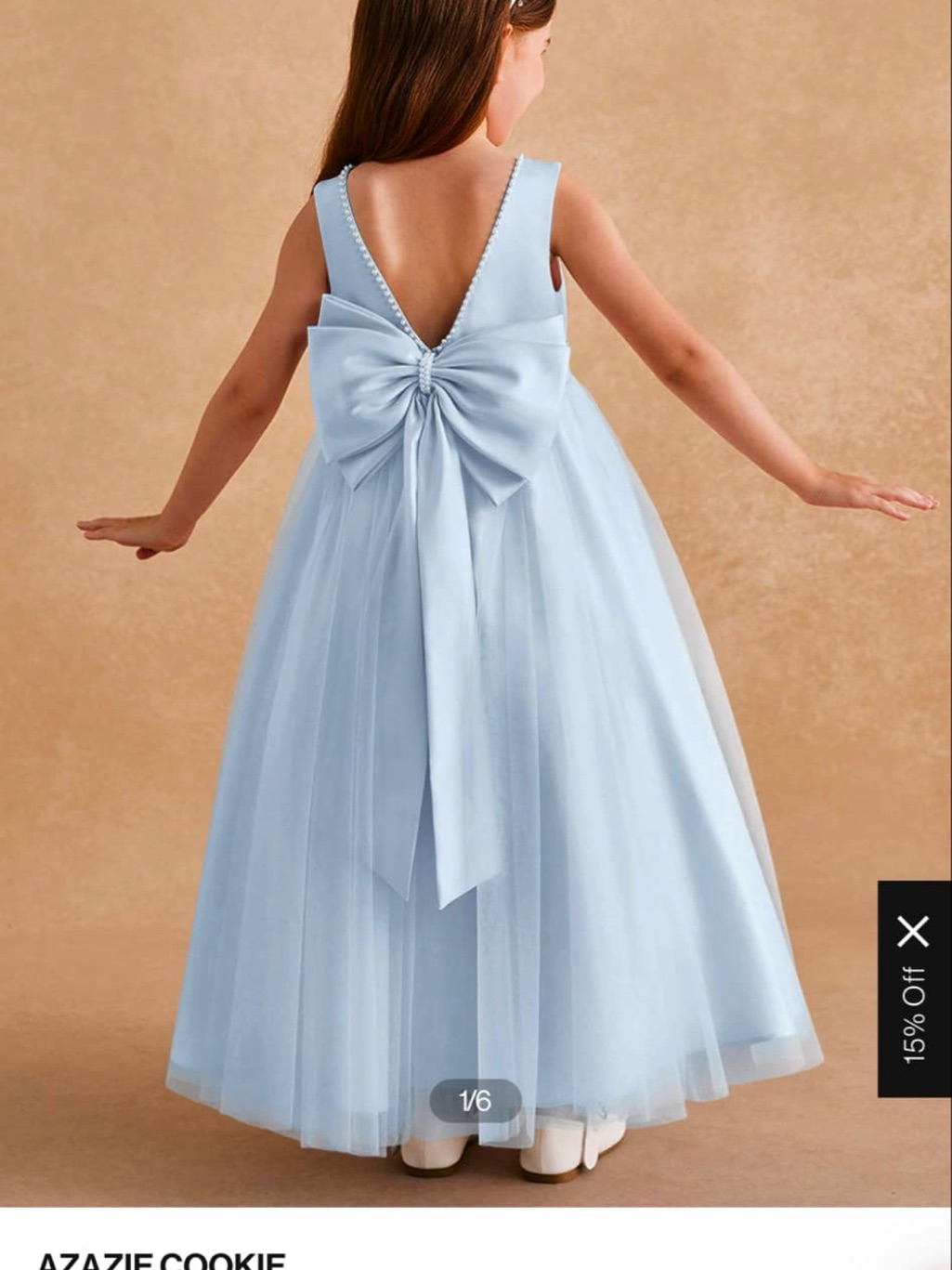 Azazie Light Blue Girls' V-Back Tulle Dress With Bow